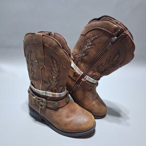 Rodeo Roper Girls Cowgirl Boots Sz 10M Brown Studded Rhinestone Whimsigoth Boho